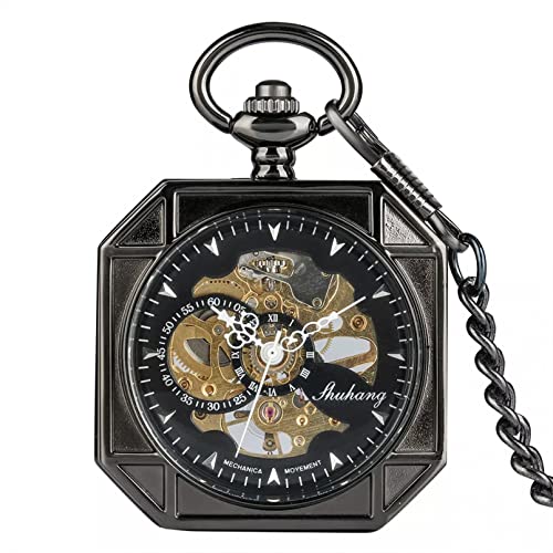 N/Ａ Exquisite Octagon Schwarzes Gehäuse Mechanische Taschenuhr Praktische Römische Ziffern Zifferblatt Taschenuhren Raue Kette Anhängeruhr Hochzeitstag Vatertag Weihnachten Geburtstagsgeschenk von N/Ａ