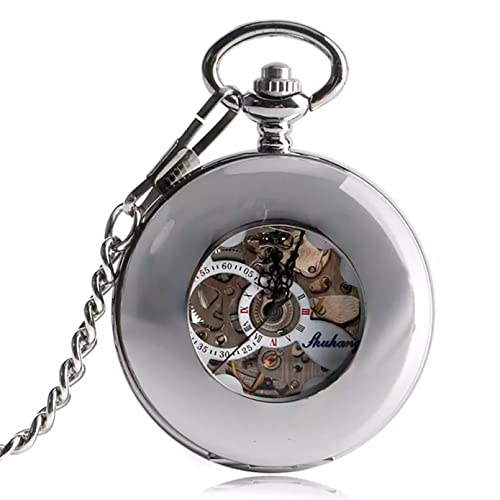 N/Ａ Glatte Silberne automatische mechanische Taschenuhr hohler selbstwind Steampunk-Anhänger-Kettenbund-Uhr Hochzeitstag Vatertag Weihnachten Geburtstagsgeschenk von N/Ａ