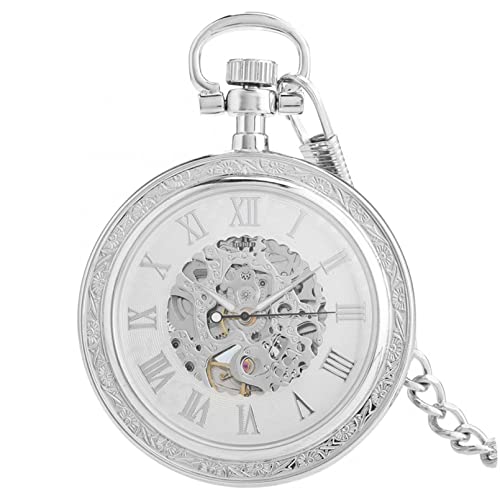 N/Ａ Gold/Silber/Schwarz Offenes Gesicht Transparente Mechanische Taschenuhren Handaufzug Römische Ziffern Display Anhänger Automatische Uhr Hochzeitstag Vatertag Weihnachten Geburtstagsgeschenk von N/Ａ