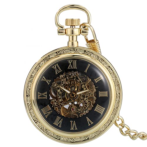 N/Ａ Gold/Silber/Schwarz Offenes Gesicht Transparente Mechanische Taschenuhren Handaufzug Römische Ziffern Display Anhänger Automatische Uhr Hochzeitstag Vatertag Weihnachten Geburtstagsgeschenk von N/Ａ