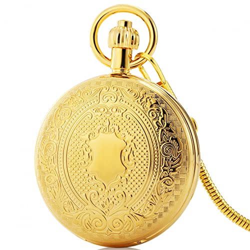 N/Ａ Gold Kupfer automatische mechanische Taschenuhr Exquisite voll gravierte Muster Anhänger antike Uhr mit Automatikaufzug Hochzeitstag Vatertag Weihnachten Geburtstagsgeschenk von N/Ａ