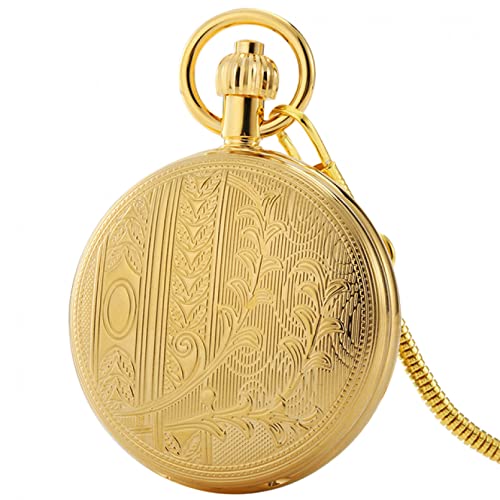 N/Ａ Gold Kupfer automatische mechanische Taschenuhr Exquisite voll gravierte Muster Anhänger antike Uhr mit Automatikaufzug Hochzeitstag Vatertag Weihnachten Geburtstagsgeschenk von N/Ａ