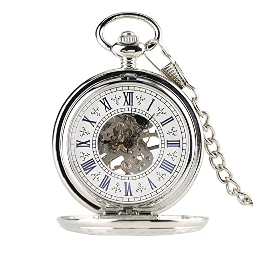 N/Ａ Herren Silber Mechanische Taschenuhr Handaufzug Römische Ziffern Display Anhänger Fob Uhr Retro Souvenir Geschenke Männlich Hochzeitstag Vatertag Weihnachten Geburtstagsgeschenk von N/Ａ