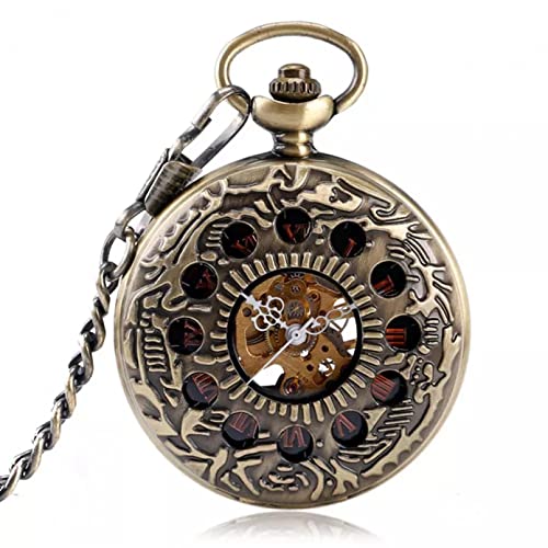 N/Ａ Herren- und Damenaccessoires Alte Bronze Hohlkreise Mechanische Taschenuhr Handaufzug Anhängeruhr Steampunk Fob Uhr mit 30cm Taschenkette Hochzeitstag Vatertag Weihnachten Geburtstagsgeschenk von N/Ａ