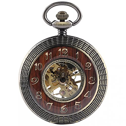 N/Ａ Herren- und Damenaccessoires Bronze Holz Mechanische Taschenuhr Handaufzug Steampunk Transparent Skelett Männer Frauen Uhr Anhänger Uhren Hochzeitstag Vatertag Weihnachten Geburtstagsgeschenk von N/Ａ