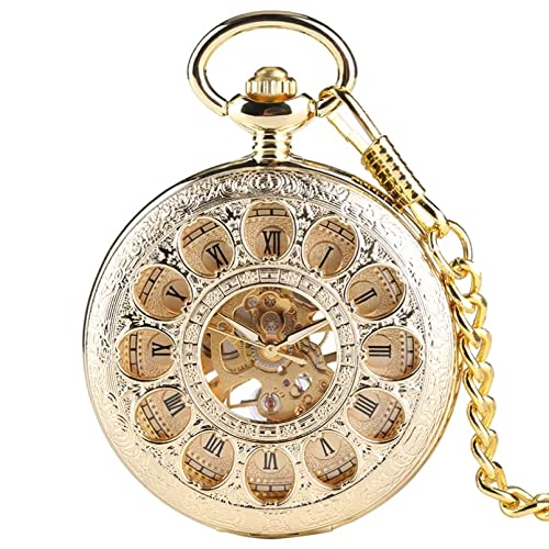 N/Ａ Herren- und Damenaccessoires Gold Mechanische Taschenuhr Hohles Skelett Handaufzug Edelstahl Anhänger Uhr Kette Schmuck Uhr für Männer Frauen Hochzeitstag Vatertag Weihnachten Geburtstagsgeschenk von N/Ａ