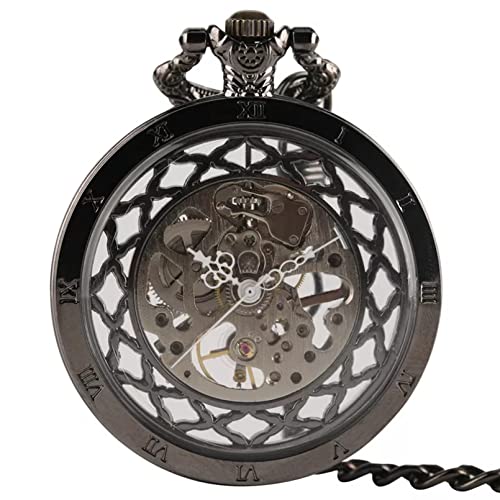 N/Ａ Herren- und Damenaccessoires Retro Schwarz Hohl Transparent Design Mechanische Taschenuhr Punk Mode Männer Frauen Vintage Uhr Geschenke Hochzeitstag Vatertag Weihnachten Geburtstagsgeschenk von N/Ａ