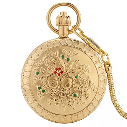 N/Ａ High End Relief Goldene Taschenuhr Automatische Mechanische Bewegung Männliche Arabische Ziffer Zifferblatt Legierung Kette Frauen Dicke Kette Anhänger von N/Ａ