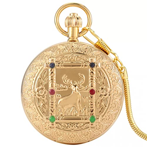 N/Ａ Hübsche Geschnitzte automatische mechanische Taschenuhr Double Open Design High-End-Zifferblatt Gold Anhänger Halskette Damen Hochzeitstag Vatertag Weihnachten Geburtstagsgeschenk von N/Ａ