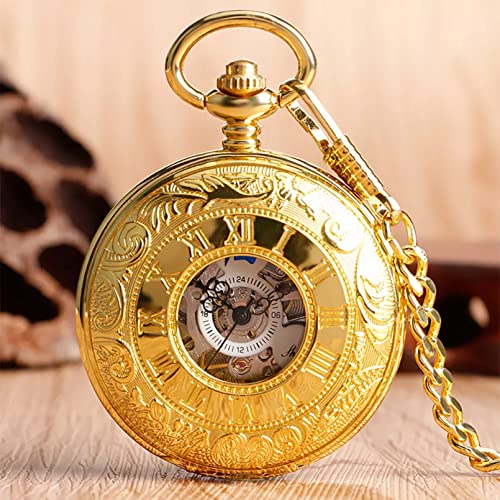 N/Ａ Luxus Gold Mechanische Taschenuhr Blaue Ziffern Zifferblatt Retro Double Hunter Anhänger Taschenuhr Antike Uhr Geschenk Hochzeitstag Vatertag Weihnachten Geburtstagsgeschenk von N/Ａ