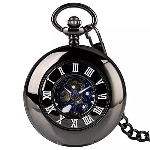 N/Ａ Mechanische Herren Taschenuhr Handaufzug Anzug Taschenuhr Blau Römische Zahlenanzeige Skelett Anhänger Uhr Geschenk Herren Hochzeitstag Vatertag Weihnachten Geburtstagsgeschenk von N/Ａ