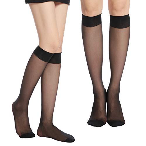 HA WA Damen Kniestrümpfe 9er Pack mit weichem Bund für Erwachsene Feinkniestrümpfe,20 Den Transparent,Schwarz von HA WA