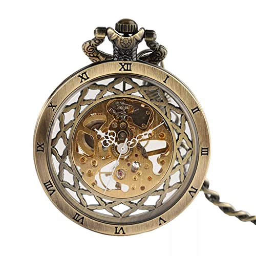 N/Ａ Retro Bronze mechanische Taschenuhr transparentes offenes Gesicht einzigartige Coole Vintage Uhr Geschenke für Männer Frauen mit Kette Hochzeitstag Vatertag Weihnachten Geburtstagsgeschenk von N/Ａ