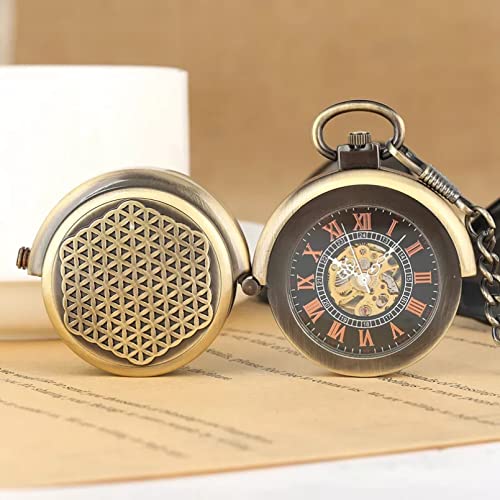 N/Ａ Retro Hohldeckel Kreative Doppel-Plattenspieler-Capping Handaufzug Mechanische Taschenuhr Männer Steampunk Bronze Taschenuhr Kette Hochzeitstag Vatertag Weihnachten Geburtstagsgeschenk von N/Ａ