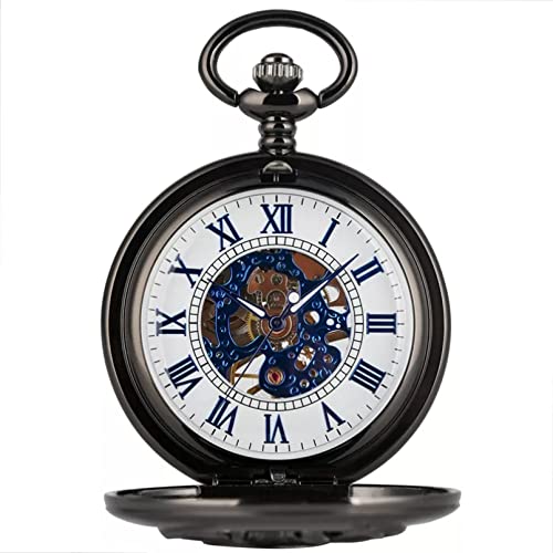 N/Ａ Retro Schwarze Ziege aushöhlen mechanische Taschenuhr Mode Blaue römische Ziffer Zifferblatt Premium-Legierung Schmuck Armbanduhr Hochzeitstag Vatertag Weihnachten Geburtstagsgeschenk von N/Ａ