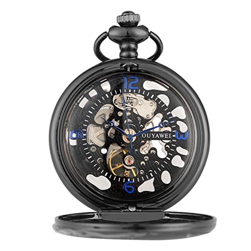 N/Ａ Schwarz/Silber/Gold Glatte Abdeckung Blaue Arabische Ziffern Mechanische Taschenuhr Handaufzug Skelett Transparente Uhr Hochzeitstag Vatertag Weihnachten Geburtstagsgeschenk von N/Ａ