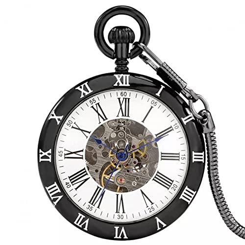 N/Ａ Schwarz Kupfer Mechanische Selbstaufzug Taschenuhr Offenes Gesicht Römische Ziffern Antike Anhänger Uhr Mode Schlangenkette Hochzeitstag Vatertag Weihnachten Geburtstagsgeschenk von N/Ａ