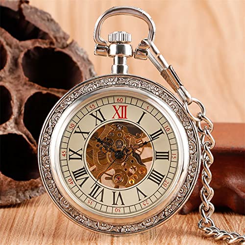 N/Ａ Silber/Gold/Roségold Offenes Gesicht Manuelle Mechanische Taschenuhr Transparentes Skelett Handaufzug Taschenuhr Vintage Uhr Hochzeitstag Vatertag Weihnachten Geburtstagsgeschenk von N/Ａ