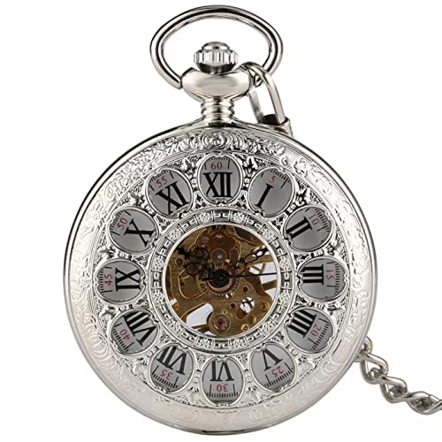 N/Ａ Silber Hohle Blume Mechanische Taschenuhr Männlich Manueller Mechanismus Taschenuhr Anhänger Kette Retro Anhänger Uhr Römische Ziffern Hochzeitstag Vatertag Weihnachten Geburtstagsgeschenk von N/Ａ