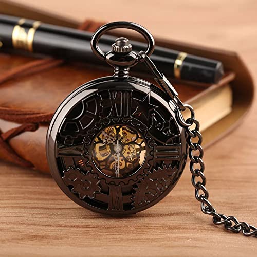 N/Ａ Steampunk Black Gear Pattern Mechanische Taschenuhr Manueller Mechanismus Retro Anhänger Uhr Handaufzug Taschenuhr Männlich Hochzeitstag Vatertag Weihnachten Geburtstagsgeschenk von N/Ａ