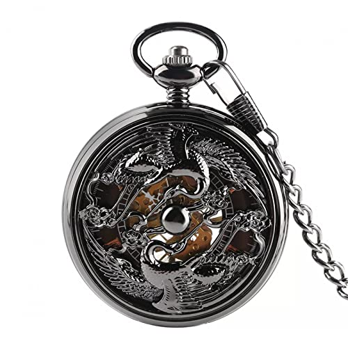 N/Ａ Vintage Black Crane Birds Hohl Mechanische Handaufzug Taschenuhr Männlichen Antiken Taschenanhänger Manueller Mechanismus Uhr Geschenke Hochzeitstag Vatertag Weihnachten Geburtstagsgeschenk von N/Ａ