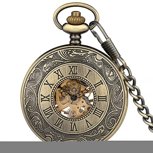 N/Ａ Vintage Retro Skeleton Mechanische Taschenuhr Fob Kette Handaufzug Anhänger Uhren Hohl Steampunk Uhr Geschenke für Männer Frauen Hochzeitstag Vatertag Weihnachten Geburtstagsgeschenk von N/Ａ