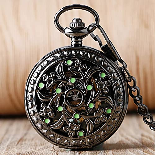 N/Ａ Vintage mechanische Taschenuhr Hohle Blume Schwarz Taschenanhänger Uhr Handaufzug Retro Schwarz Taschenuhr Geschenke für Männer Hochzeitstag Vatertag Weihnachten Geburtstagsgeschenk von N/Ａ