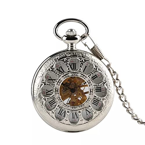 N/Ａ Vintage mechanische Taschenuhr römische Ziffern Display Silber Hohl Blumenkasten Anhänger Uhren Geschenke für Männer Frauen Hochzeitstag Vatertag Weihnachten Geburtstagsgeschenk von N/Ａ