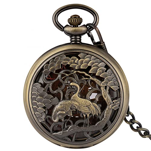 N/Ａ Vivid Double Crane Bronze Mechanische Taschenuhr Manueller Anhänger Taschenuhr Handaufzug Antike Uhr Geschenke Männlich Hochzeitstag Vatertag Weihnachten Geburtstagsgeschenk von N/Ａ