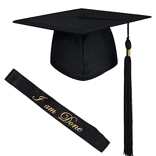 NA Bachelor Doktorhut Abschluss Hut Master Uni Akademiker mit Schärpe College Graduation Cap 2022 Studienabschluss Kappe Hüte Größe Verstellbar (Schwarz-2) von N\A