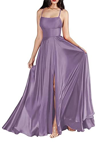 Spaghettiträger, schulterfrei, Trauzeugin, Kleider mit Taschen, Reißverschluss, seitlicher Schlitz, rückenfrei, Abschlussball, Abendkleid, Partykleid für Damen, Dusty Purple, 36 von N\\A