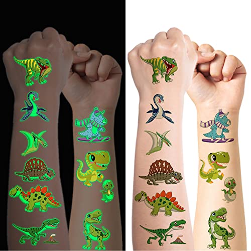 Tattoo Kinder, 10 Blätter Leuchtendes Dinosaurier Temporäre Tattoos Aufkleber Set für Mädchen Jungen, Leuchten im Dunkeln Wasserdichte Kindertattoos, Geburtstagsgeschenke Kindergeburtstag Mitgebsel von N\A