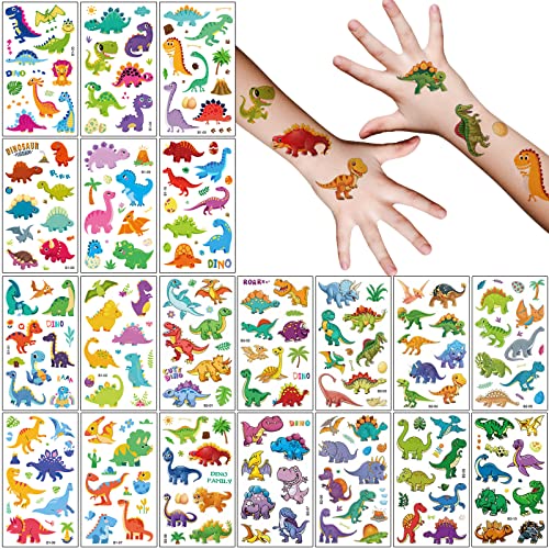 Tattoo Kinder, 20 Blätter Dinosaurier Temporäre Tattoo Aufkleber Set für Mädchen Jungen Kindertattoos Wasserdicht für Geburtstagsgeschenke Kindergeburtstag Mitgebsel Festival Party Deko von N\A