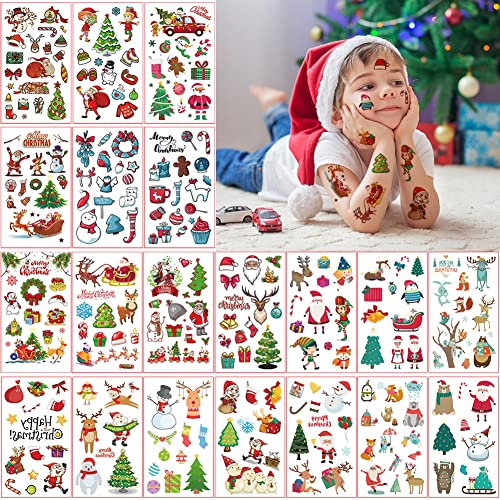 Tattoo Kinder, 20 Blatt Weihnachten Temporäre Tattoos Kindertattoos Aufkleber für Kinder Party Weihnachtsstrumpf Füllstoffe Mitgebsel Kindergeburtstag Geschenktüten Spielen Zubehör Dekoration von Flyftrey