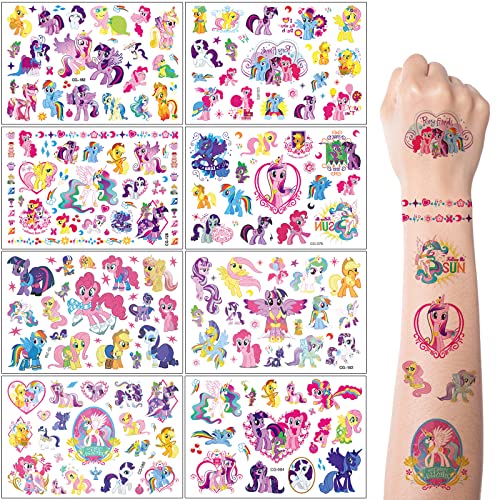 Tattoo Kinder, 8 Blätter My Little Pony Einhorn Temporäre Tattoo Aufkleber Set für Mädchen Jungen Kindertattoos Wasserdicht für Geburtstagsgeschenke Kindergeburtstag Mitgebsel Festival Party Deko von N\A