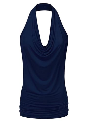 Xmrtxx Tank Top Damen Neckholder Top V Ausschnitt Sexy Rückenfrei Oberteil mit Falten Sommer Ärmellose Locker Schulterfreies Tops für Frauen von Xmrtxx