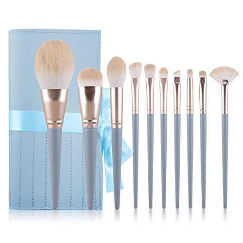 10 makeup brushes suitable for daily travel Synthetic fiber bristles contour concealer foundation powder eye shadow haze blue tapered handle (Fog blue) von N\C