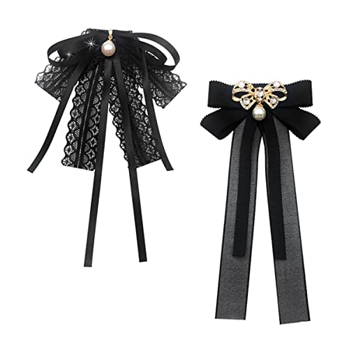 2 Pcs Strass Schleife Brosche,WideSmart Perle Brosche Schleife Brosche Bogen Brosche Damen Brosche Spitze Band Brosche Pin Kristall Band Brosche Frauen Party Graduation Fliege Revers Brosche Pin von WideSmart