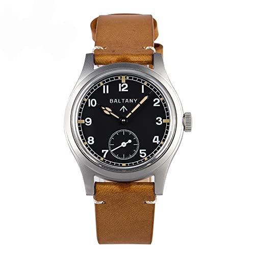 NC Baltany Dirty Dozen Watch Men D12 36MM Sea Gull ST1701 Movement Automatic BGW9 Luminous Vintage Military Armbanduhren (Brown Leather Black) von N\C