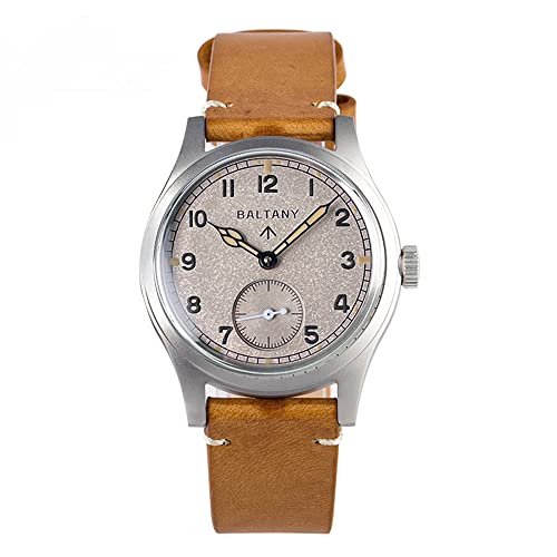 NC Baltany Dirty Dozen Watch Men D12 36MM Sea Gull ST1701 Movement Automatic BGW9 Luminous Vintage Military Armbanduhren (Brown Leather White) von N\C