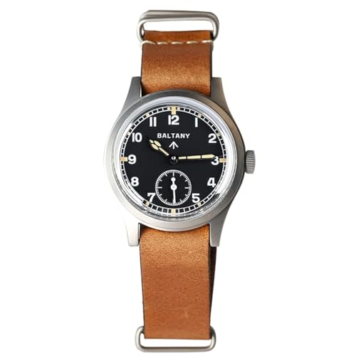Baltany Dirty Dozen Watch Men D12 36MM Sea Gull ST1701 Movement Automatic BGW9 Luminous Vintage Military Armbanduhren (Brown NAT Black) von NC