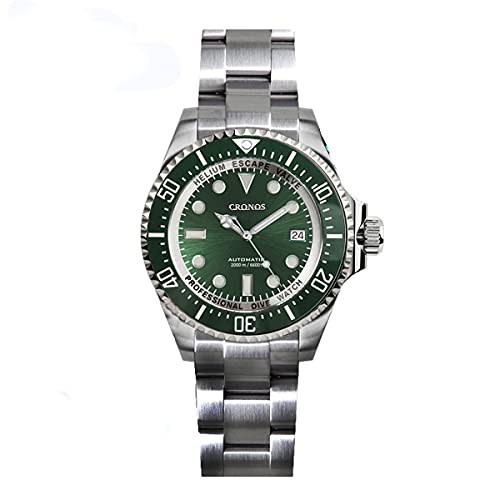 NC Cronos Automatik Taucheruhr Edelstahl Saphirglas Stahl 2000 Meter Wasserdichtigkeit Professionelle Taucheruhren (Green) von NC