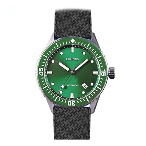 NC Cronos Retro Business Herrenuhren Saphirglas C3 Leuchtend 20ATM NH35 Edelstahl Automatische Mechanische Uhr für Herren (Green) von NC