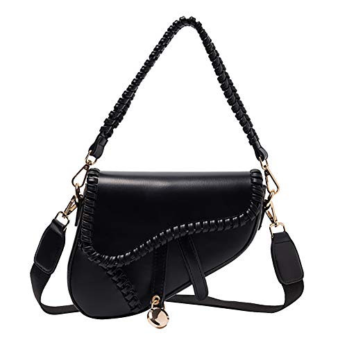 Damen-Umhängetasche, einfarbig, PU-Schultertasche, Tragegriff, Tragetasche, für Damen, lässig, Reisetaschen, modische Clutch (schwarz), Schwarz , Einheitsgröße von N\C