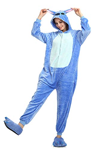 Joystart Erwachsene Onesie Tier Pyjama Unisex Karneval Halloween Cosplay Kostüm Nachtwäsche, Blau, Stitch, S von NC