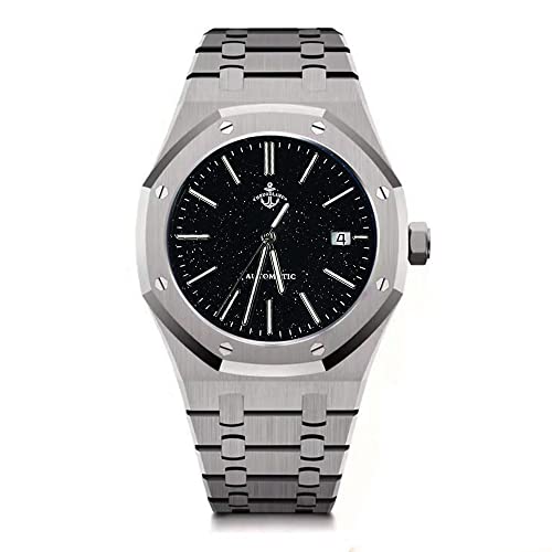 NC Mode Klassische automatische mechanische Herrenuhren Saphirglas PT5000 Mov't Edelstahl Kleid Armbanduhr für Herren (Black) von NC