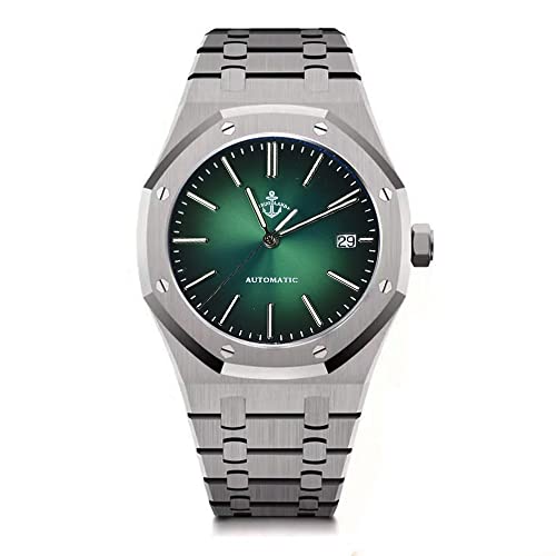 NC Mode Klassische automatische mechanische Herrenuhren Saphirglas PT5000 Mov't Edelstahl Kleid Armbanduhr für Herren (Green) von NC