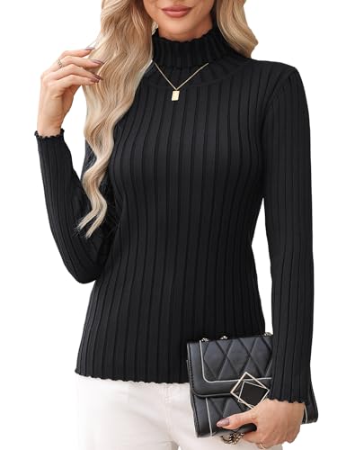 Aottori Damen Elegant Pullover Strickwaren Rollkragenpullover Hals Langarm Ribbed Strick Pullover Tops Schwarz L von Aottori