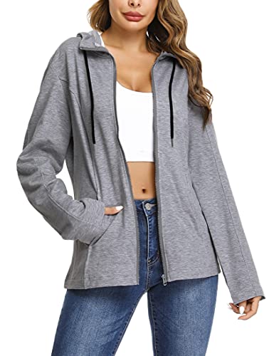 Aottori Damen Hoodie Kapuzenjacke mit Reißverschluss Zip Hoodies Lose Sweatjacke Lang Sweatshirt Langen Mantel Dunkelgrau S von Aottori