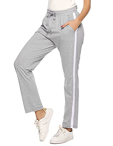 Irdcomps Damen Jogginghose Baumwolle Lang Sporthose Freizeithose High Waist Trainingshose Streifen Sweathose mit Taschen Laufhosen für Frauen Yoga Fitness Laufen A-Grau L von Irdcomps